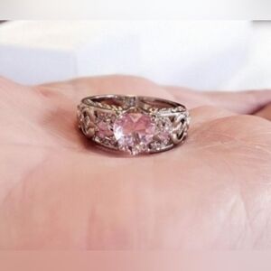 Sterling Silver Pink Sapphire and Cubic Zirconia Ring Womens Jewelry